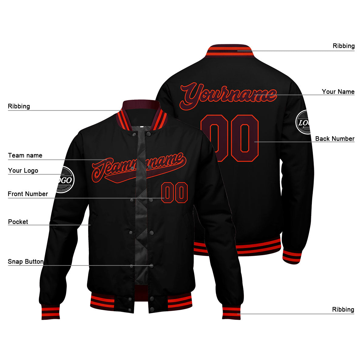 Custom Varsity Jacket Letterman jacket for Men, Women and Youth Marroon Black Orange enthsush