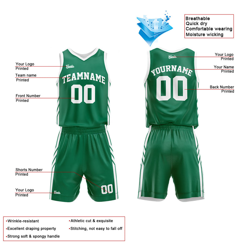 Custom Basketball Jersey Uniform Suit Printed Your Logo Name Number Green-Black