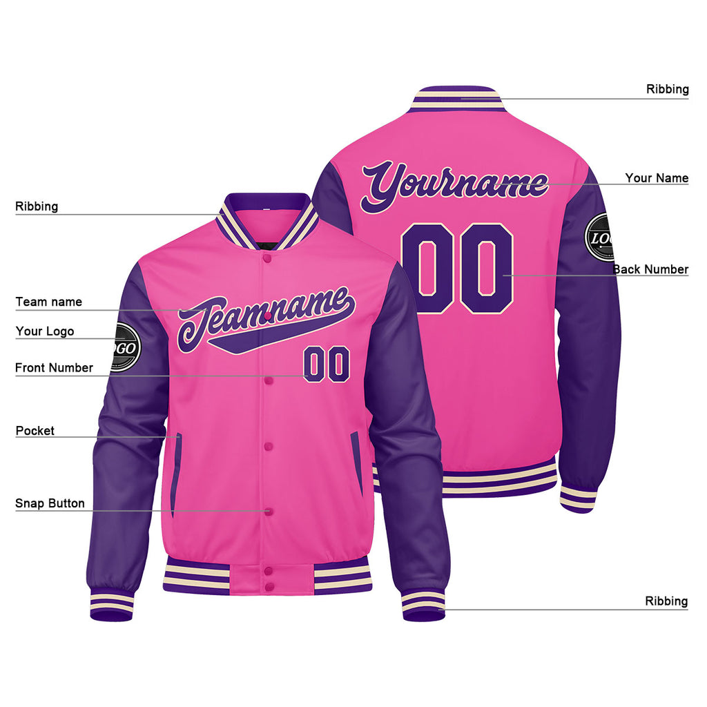 Custom Varsity Jacket Letterman jacket for Men, Women and Youth Pink Purple enthsush