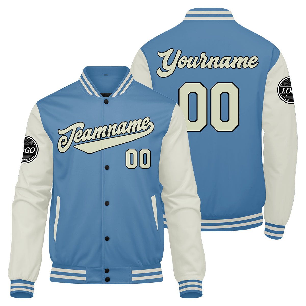 Custom Varsity Jacket Letterman jacket for Men, Women and Youth Light Blue Cream enthsush