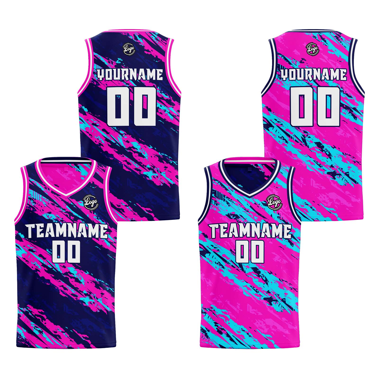 Custom Navy Pink Reversible Basketball Suit for Adults and Kids Personalized Jersey enthsush