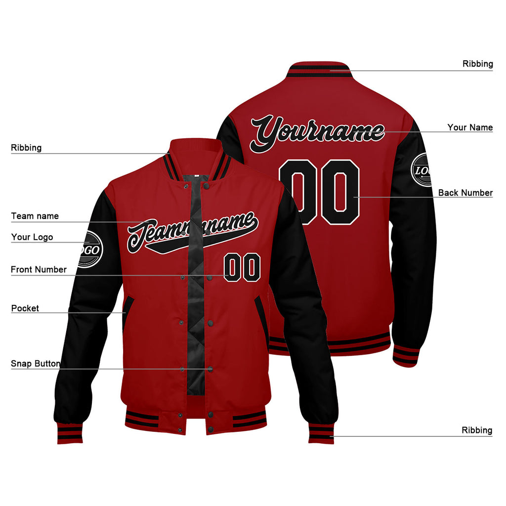 Custom Varsity Jacket Letterman jacket for Men, Women and Youth Red Black enthsush
