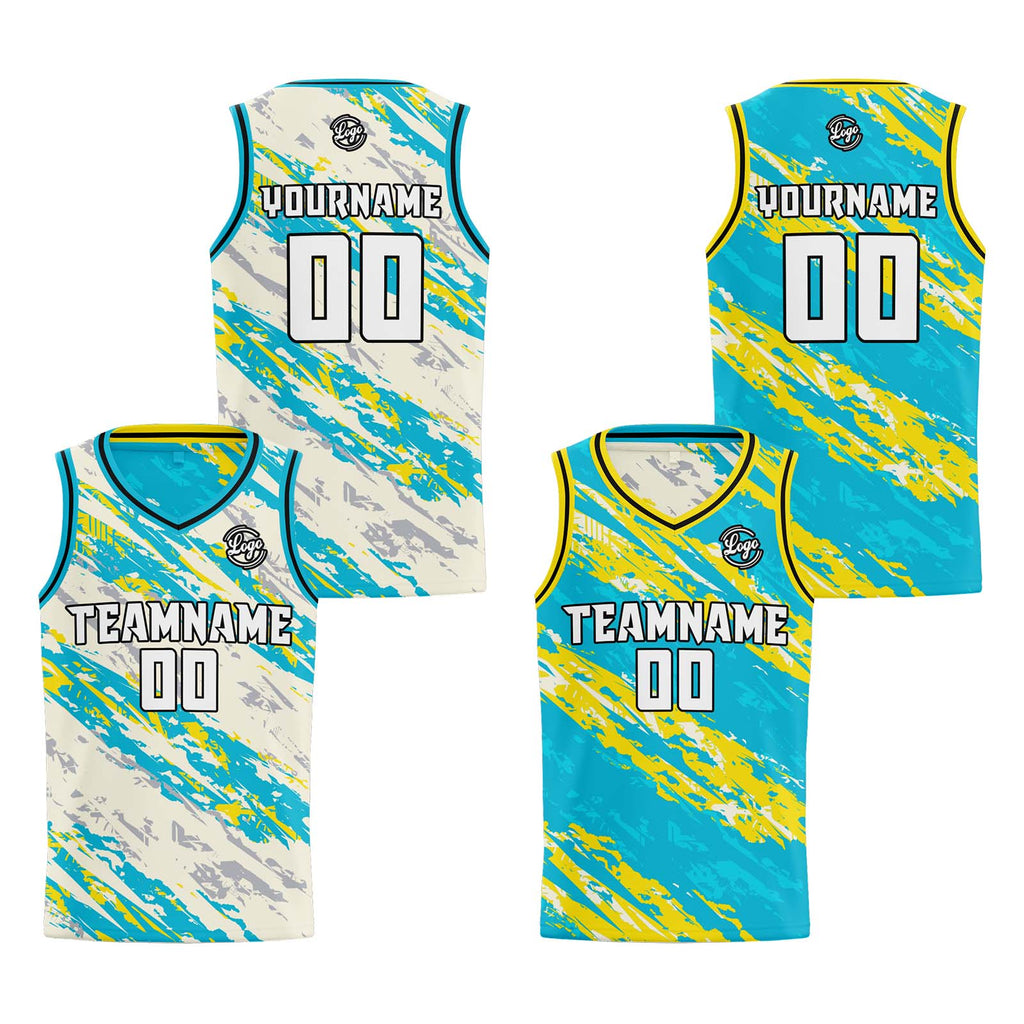Custom Cream Light Blue Reversible Basketball Suit for Adults and Kids Personalized Jersey enthsush