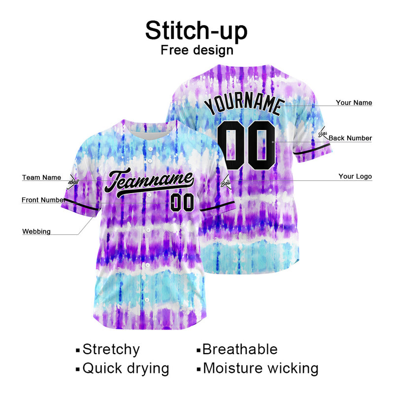Custom Full Print Design Authentic Baseball Jersey light blue-purple
