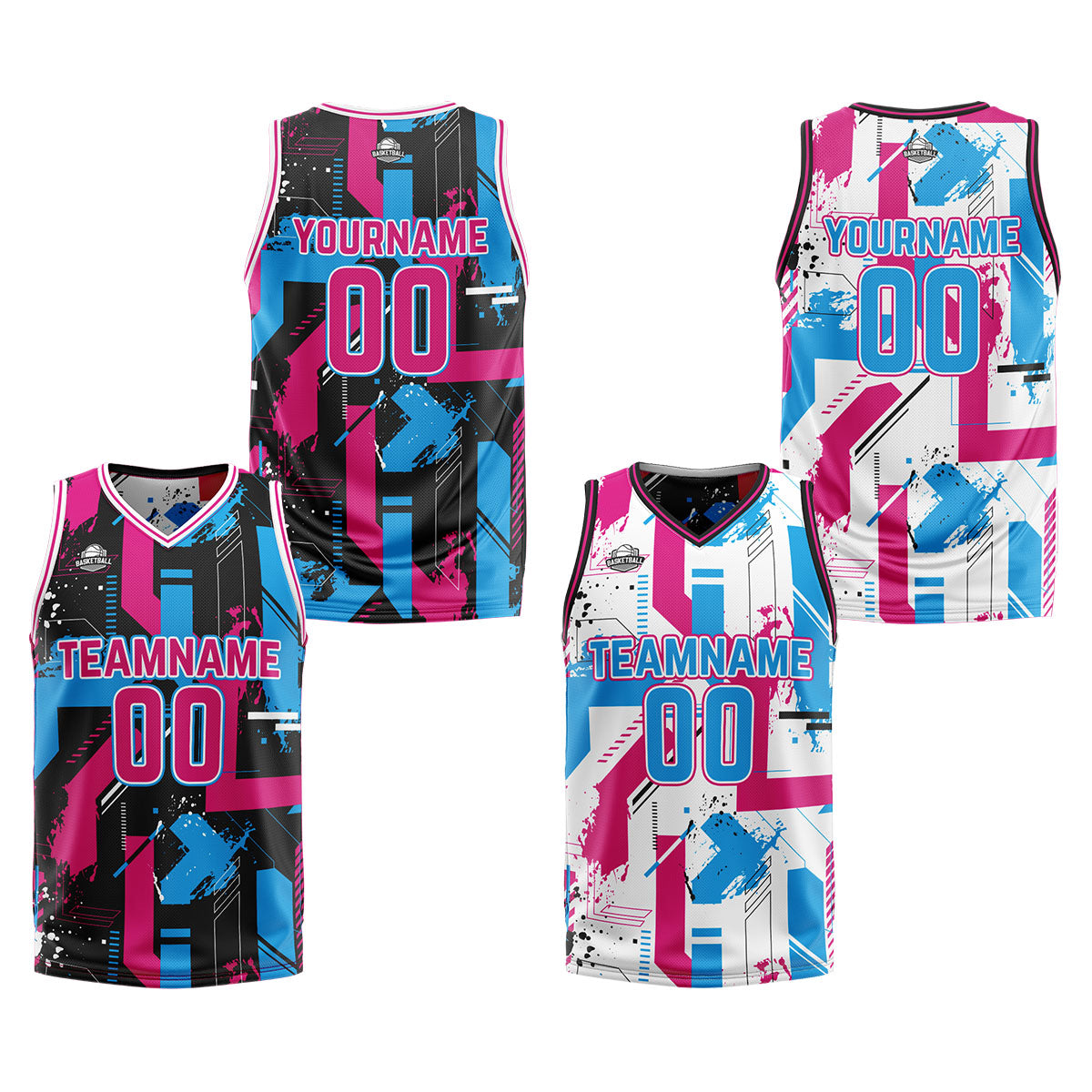 Custom Pink Light Blue Reversible Basketball Suit for Adults and Kids Personalized Jersey enthsush