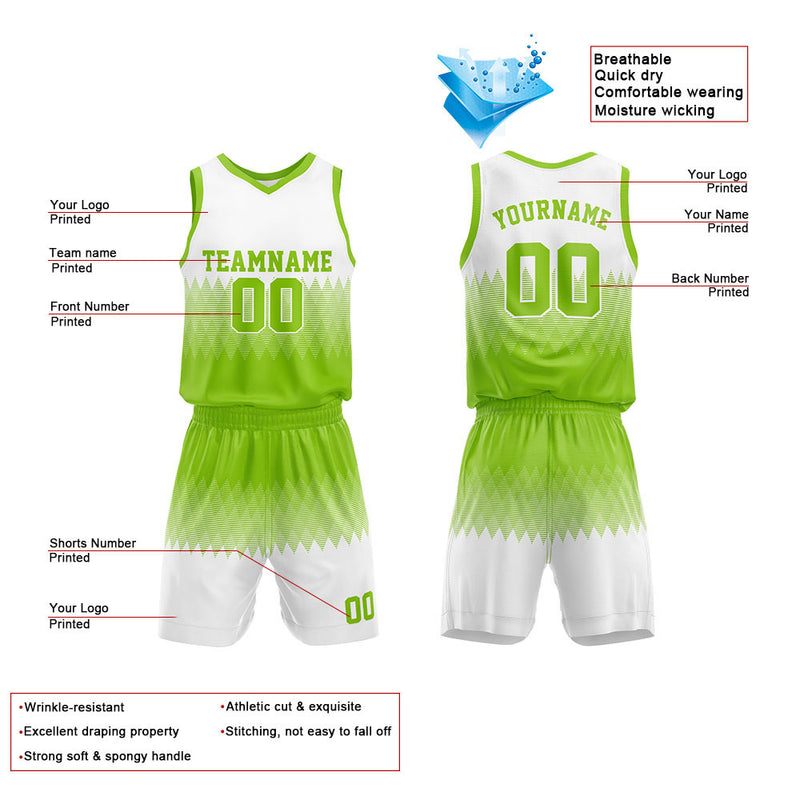 Custom Basketball Jersey Uniform Suit Printed Your Logo Name Number Green-White