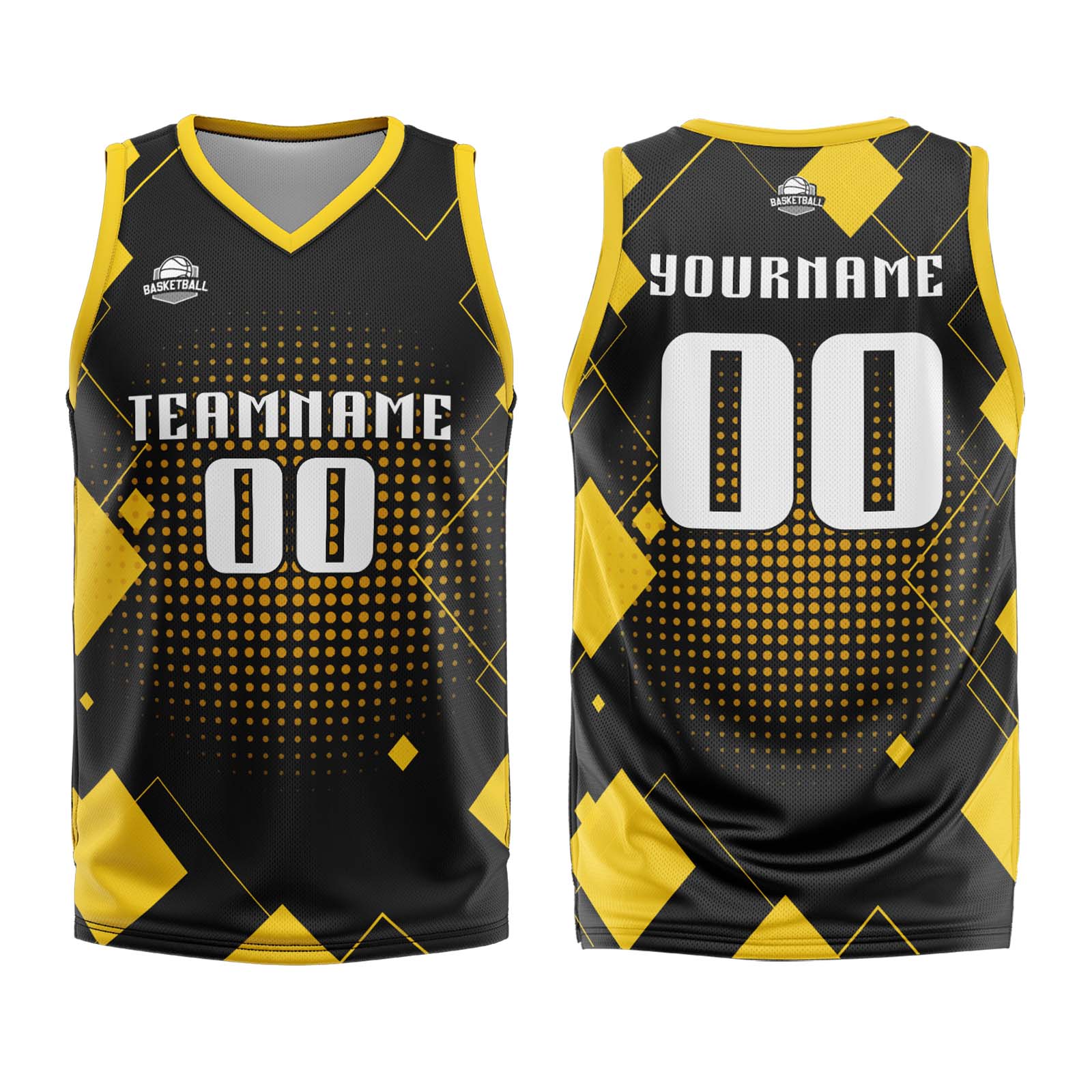 Custom Geometry Yellow Basketball Jersey Uniform Suit Printed Your Logo Name Number enthsush