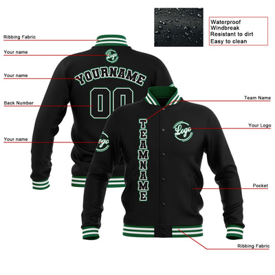 Custom Black White Green Waterproof Varsity Jackets Personalized Stitched Name Number Logo to Letterman Jackets enthsush