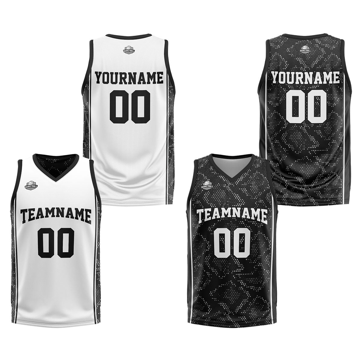 Custom White Black Reversible Basketball Suit for Adults and Kids Personalized Jersey enthsush