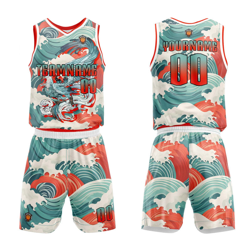 Custom Cyan Red Basketball Jersey Uniform Suit Printed Your Logo Name Number