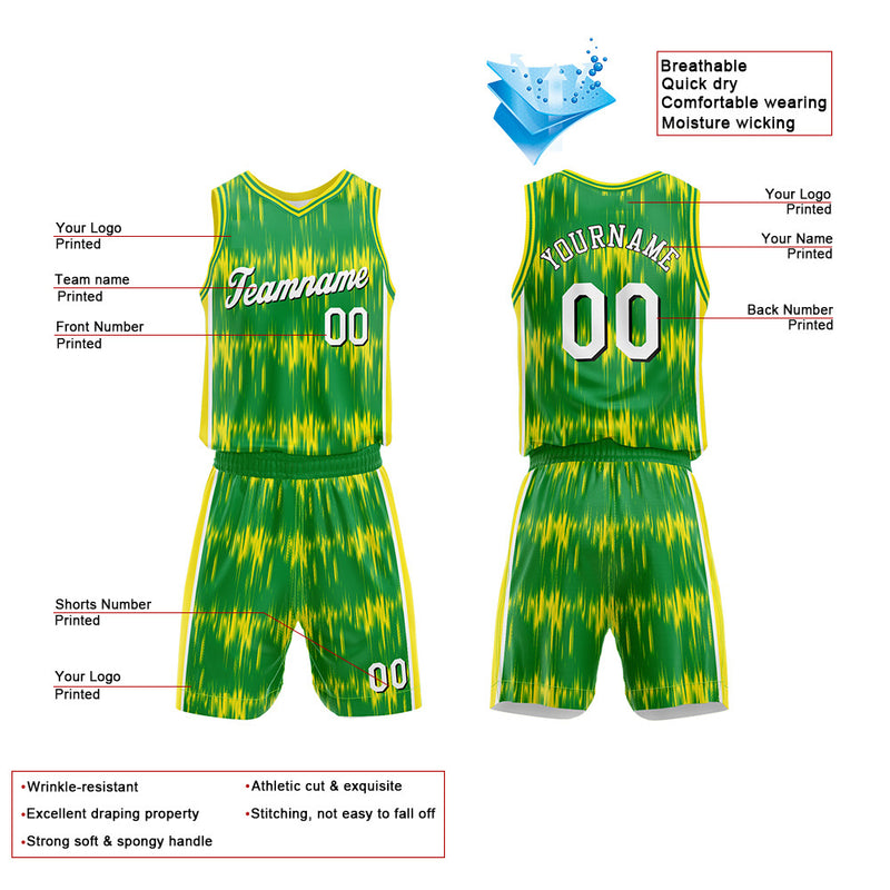 Custom Basketball Jersey Uniform Suit Printed Your Logo Name Number Acoustic wave-Green