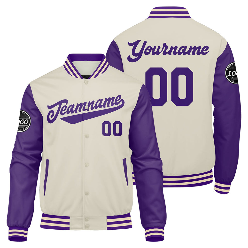 Custom Varsity Jacket Letterman jacket for Men, Women and Youth Purple Cream enthsush