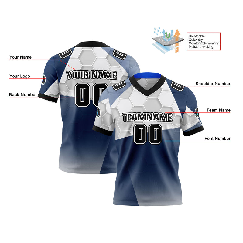 Custom Black Blue Football Jersey Personalized Gradient Football Shirts for Men Printed Team Name Number Logo