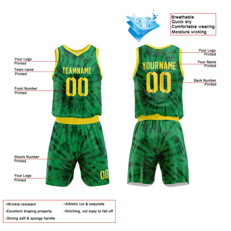 Custom Basketball Jersey Uniform Suit Printed Your Logo Name Number tie-dyed-Green enthsush