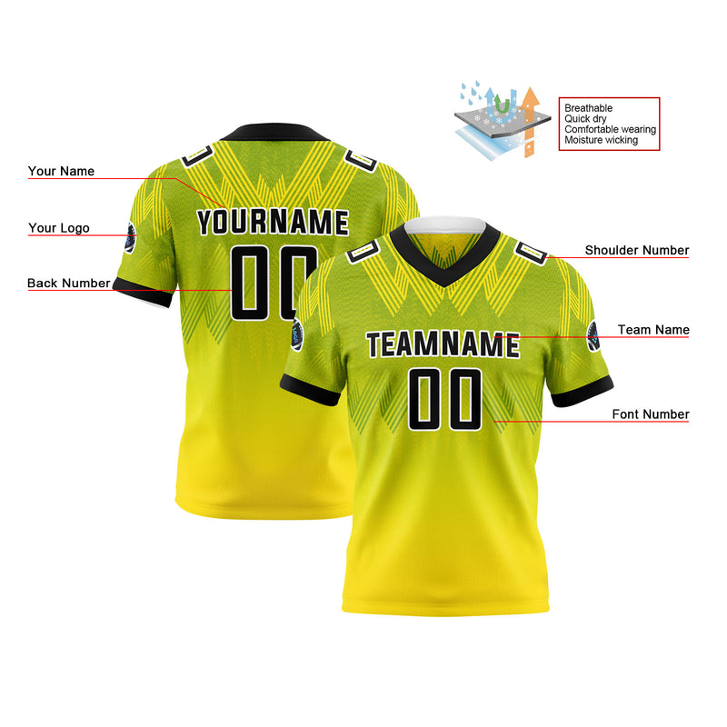 Custom Green Yellow Reversible Football Jersey Personalized Gradient Football Shirts for Men Printed Team Name Number Logo