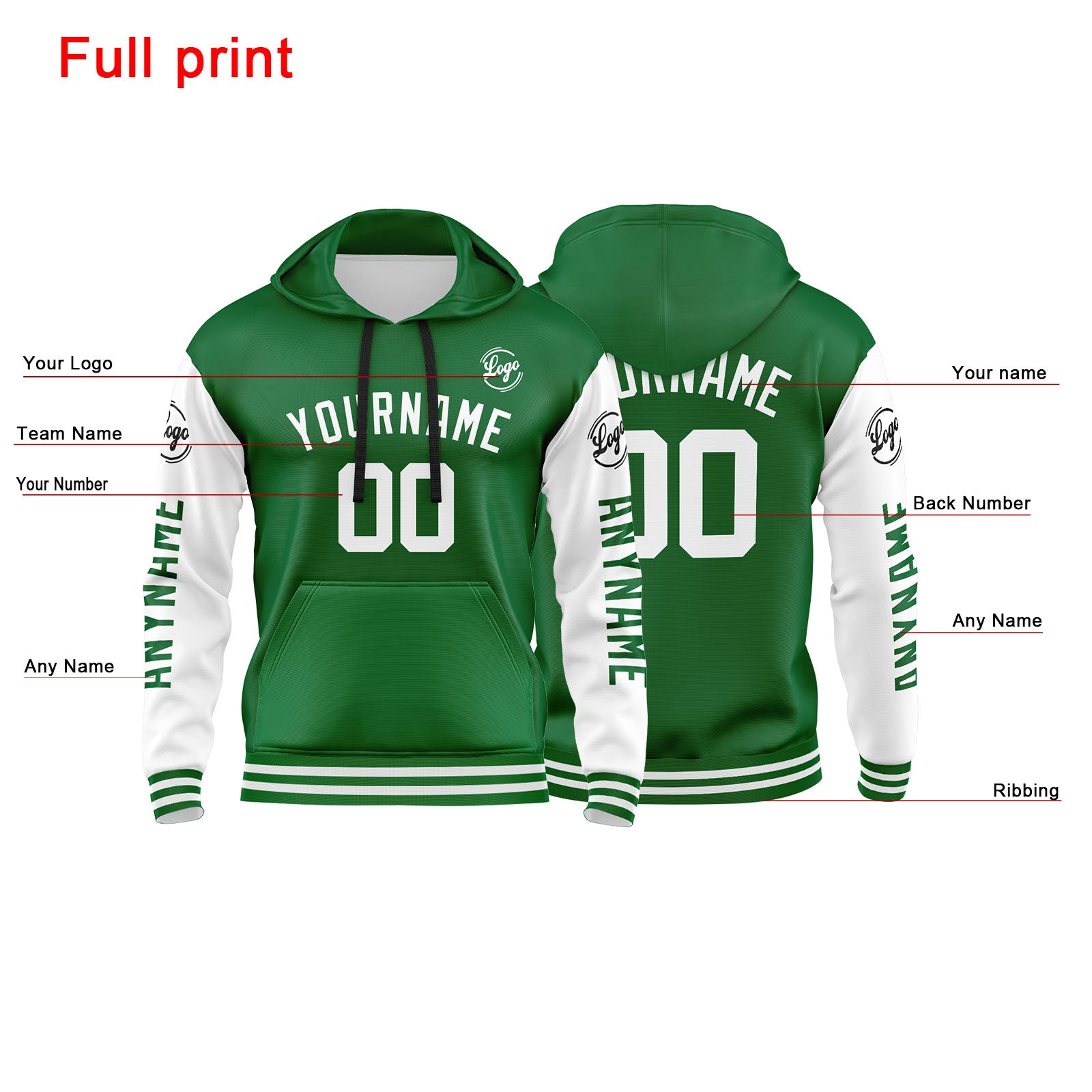 Custom Green White Sweatshirt Hoodie For Men Women Girl Boy Print Your Logo Name Number enthsush