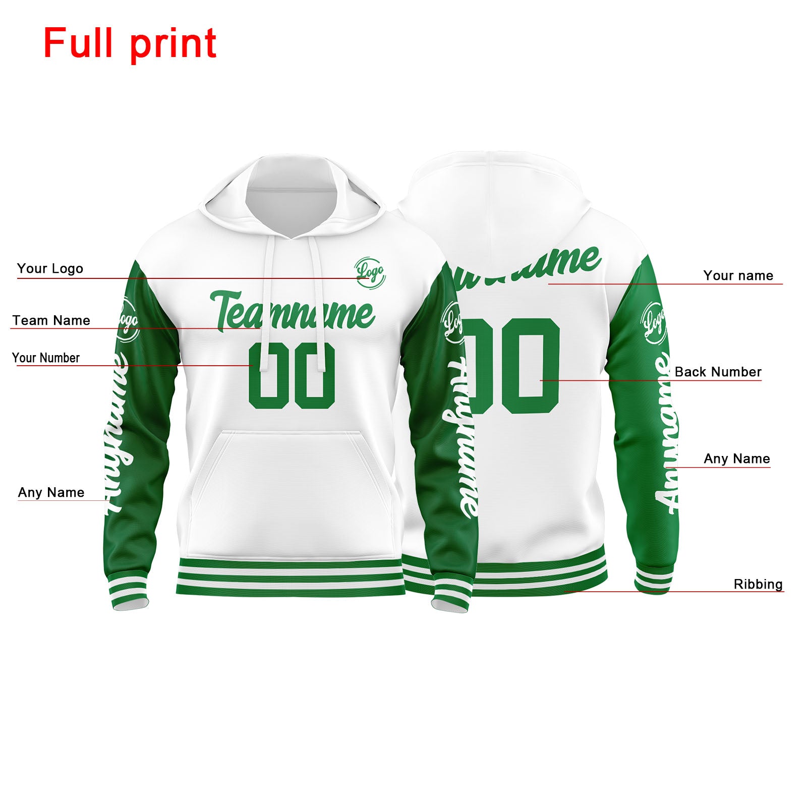 Custom Green White Sweatshirt Hoodie For Men Women Girl Boy Print Your Logo Name Number enthsush