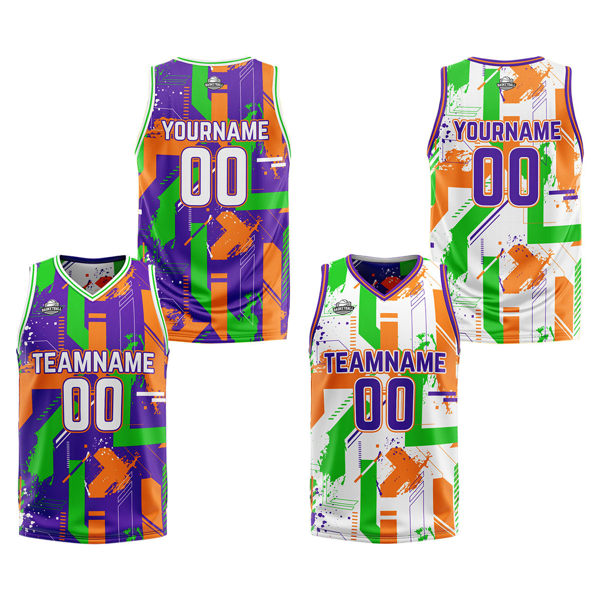 Custom Purple Orange Reversible Basketball Suit for Adults and Kids Personalized Jersey enthsush