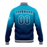 Custom Gradient Varsity Jacket Letterman jacket for Men, Women and Youth Aqua&Dark Blue