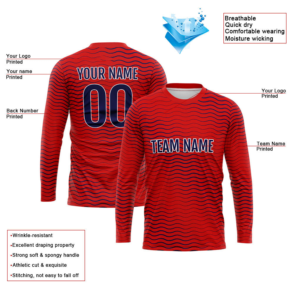 Custom Basketball Soccer Football Shooting Long T-Shirt for Adults and Kids Wave-Red enthsush