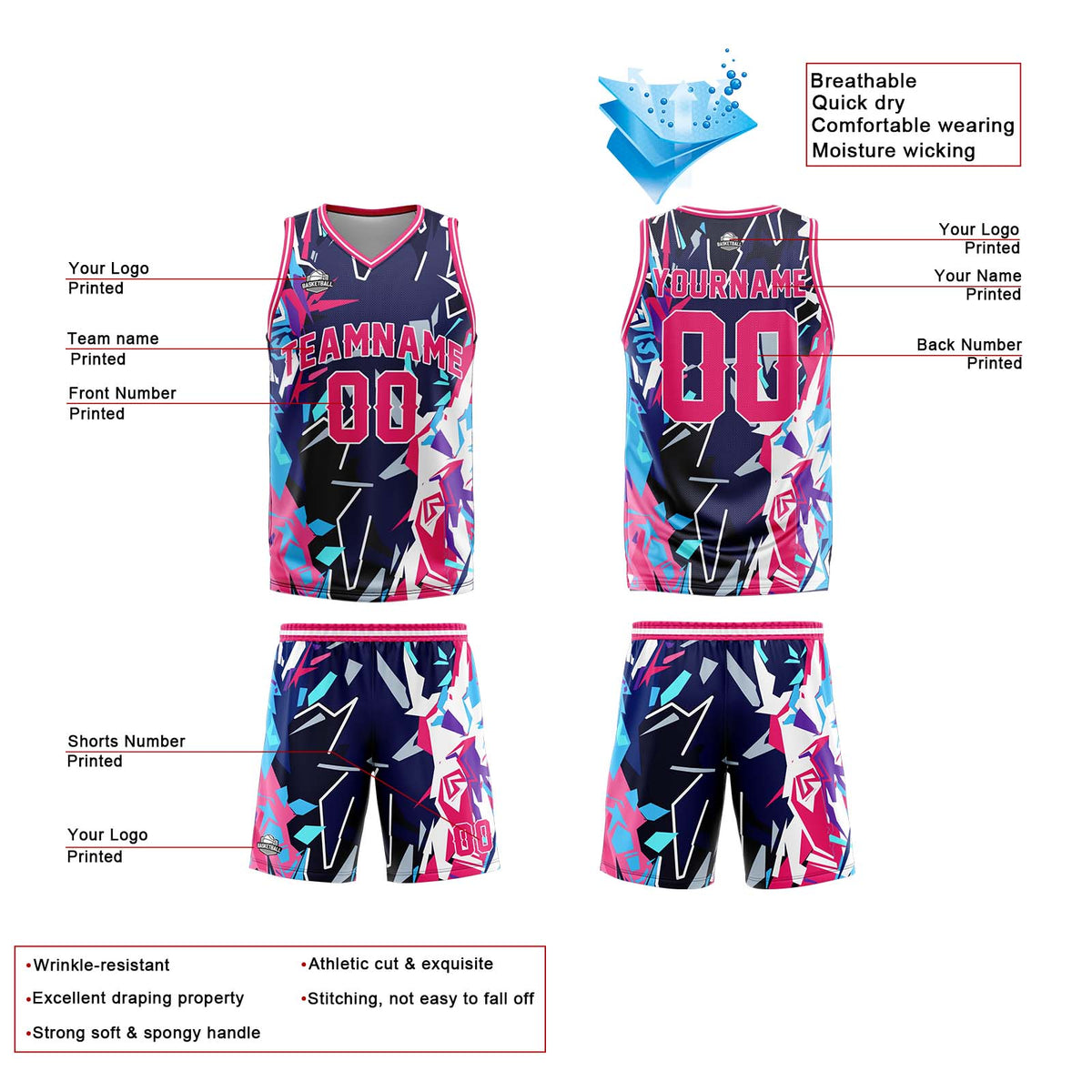Custom Broken Red Basketball Jersey Uniform Suit Printed Your Logo Name Number enthsush