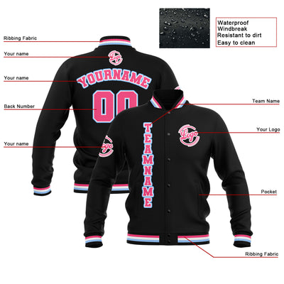 Custom Black Pink Light Blue Waterproof Varsity Jackets Personalized Stitched Name Number Logo to Letterman Jackets enthsush