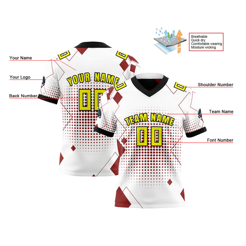 Custom White Yellow Reversible Football Jersey Personalized Gradient Football Shirts for Men Printed Team Name Number Logo