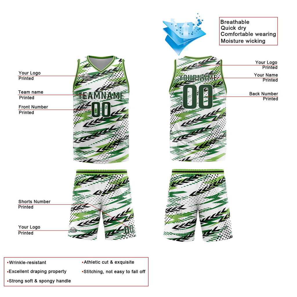 Custom White Green Basketball Jersey Uniform Suit Printed Your Logo Name Number enthsush
