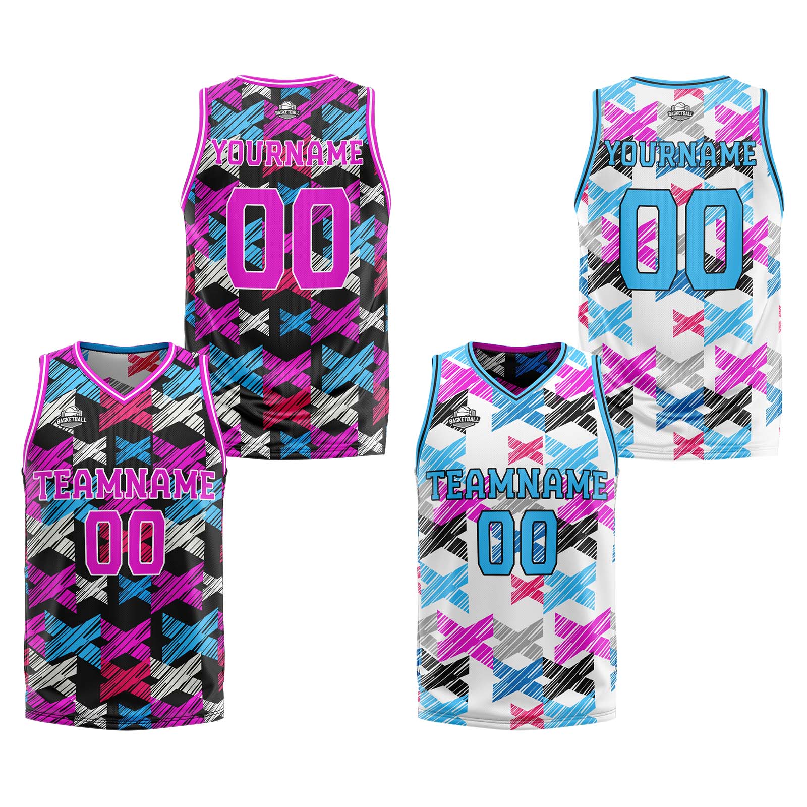 Custom Pink Blue Reversible Basketball Suit for Adults and Kids Personalized Jersey enthsush