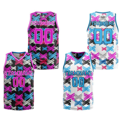 Custom Pink Blue Reversible Basketball Suit for Adults and Kids Personalized Jersey enthsush