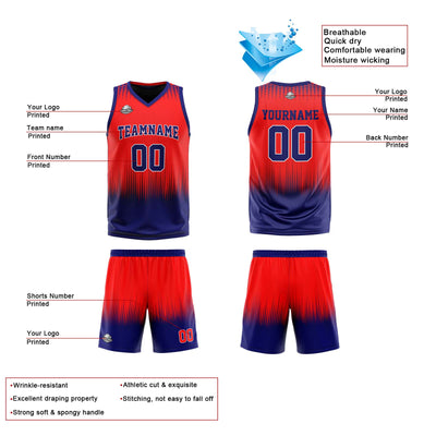 Custom Red Dark Blue Reversible Basketball Suit for Adults and Kids Personalized Jersey enthsush
