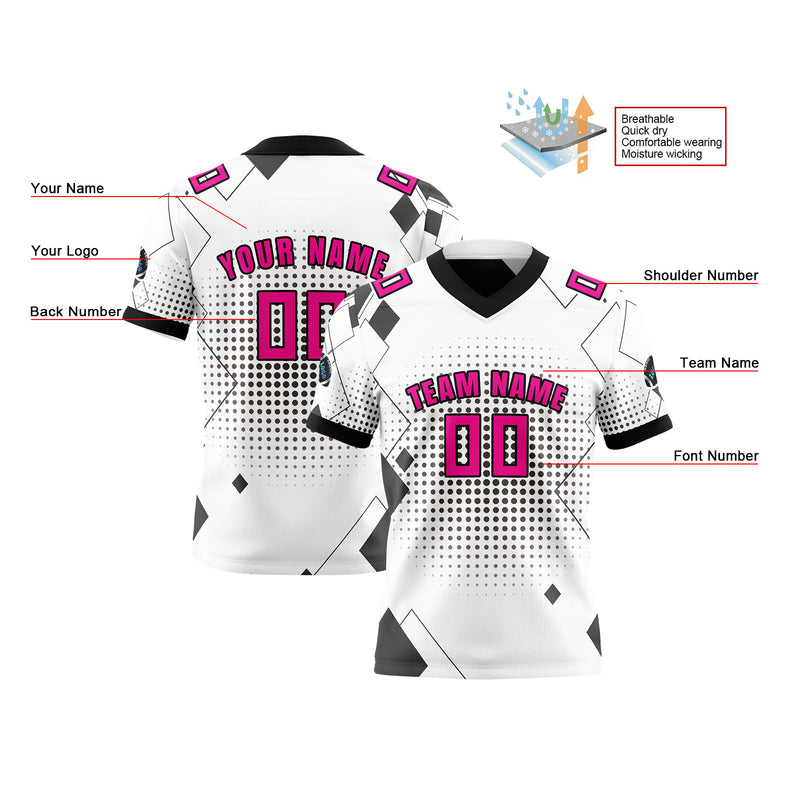 Custom White Pink Reversible Football Jersey Personalized Gradient Football Shirts for Men Printed Team Name Number Logo