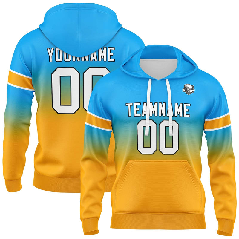 Custom Gradient Sweatshirt Hoodie For Man Woman Girl Boy Print Your Logo Name Number Light Blue&Orange