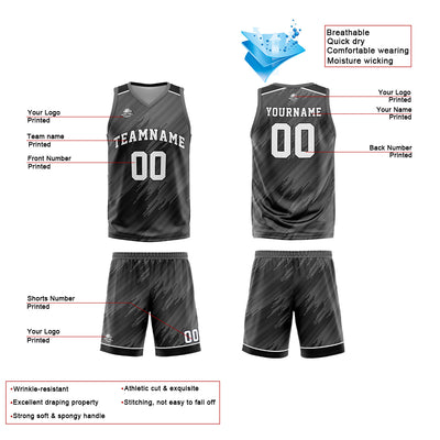Custom Grey Reversible Basketball Suit for Adults and Kids Personalized Jersey enthsush