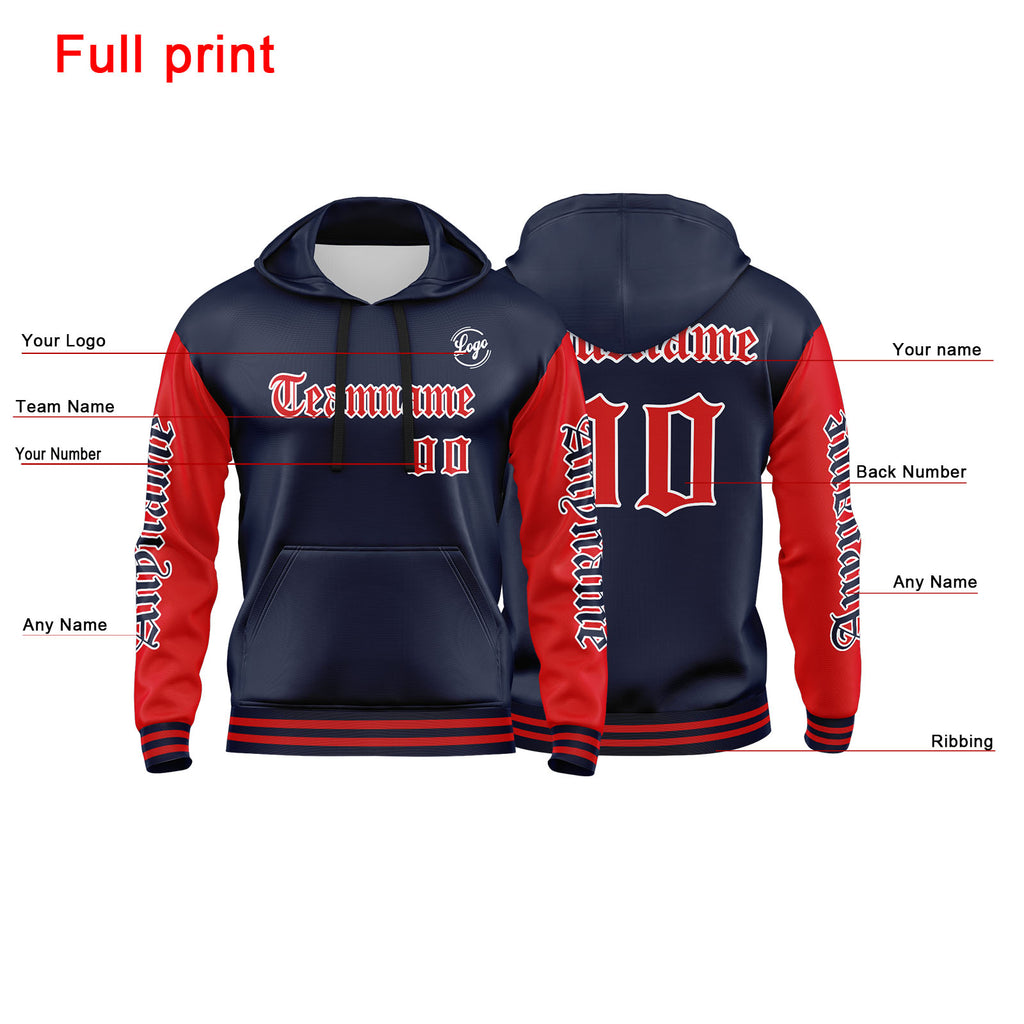 Custom Navy Red Sweatshirt Hoodie For Men Women Girl Boy Print Your Logo Name Number enthsush