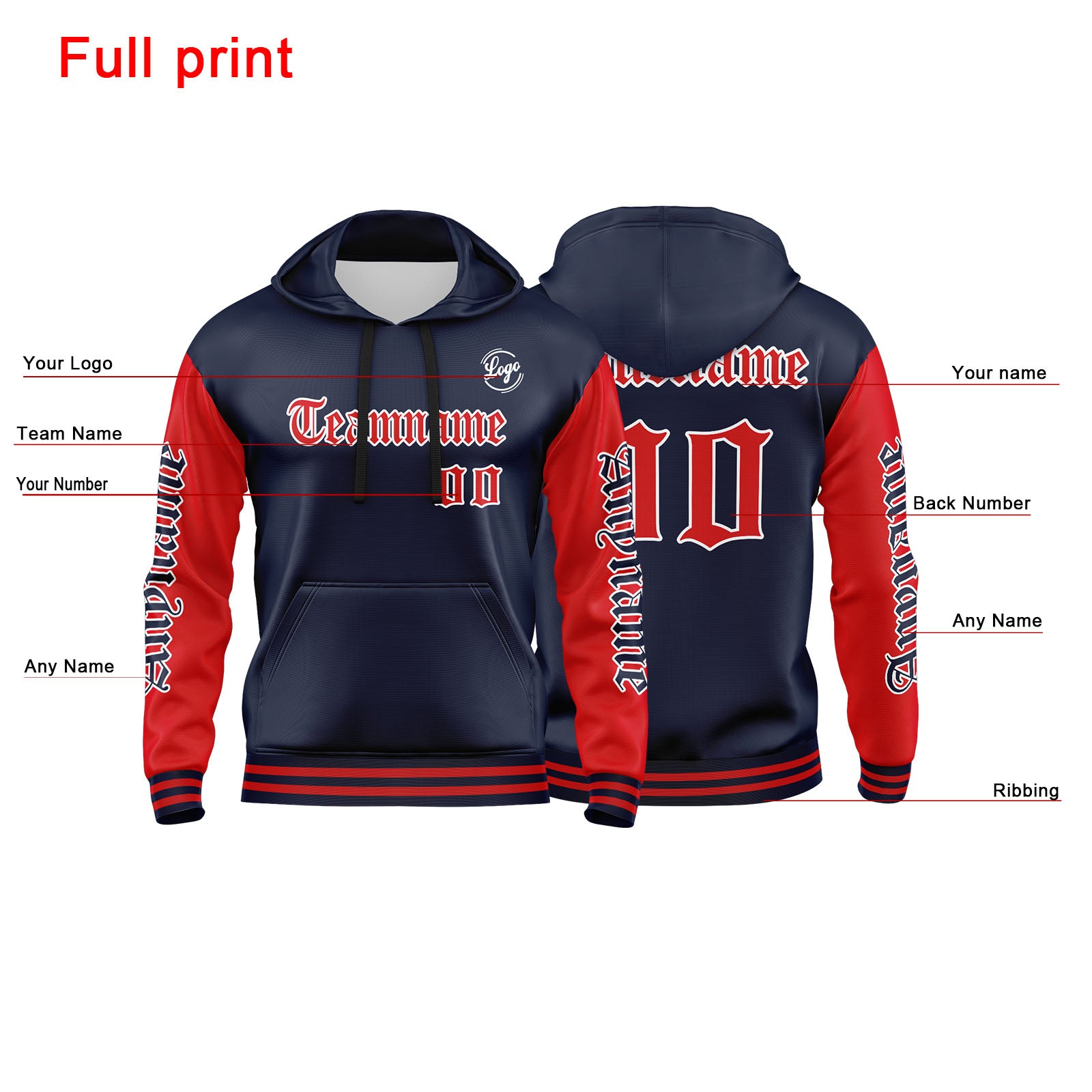 Custom Navy Red Sweatshirt Hoodie For Men Women Girl Boy Print Your Logo Name Number enthsush