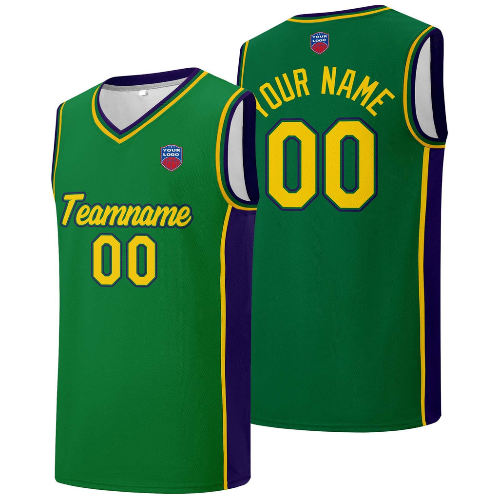 Custom basketball jersey shorts for men and women. Embroidered and printed name, number and logo Green enthsush