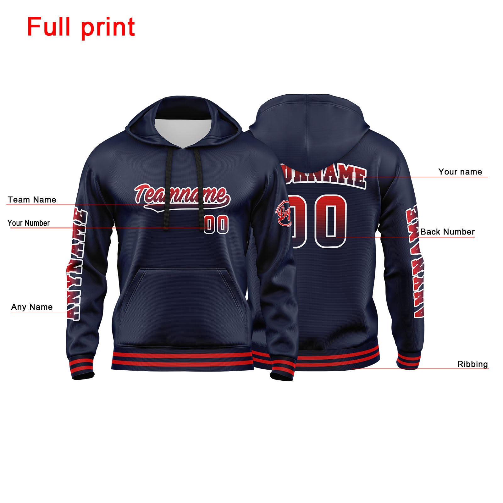 Custom Navy Red Sweatshirt Hoodie For Men Women Girl Boy Print Your Logo Name Number enthsush