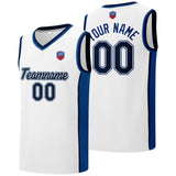 Custom basketball jersey shorts for men and women. Embroidered and printed name, number and logo White