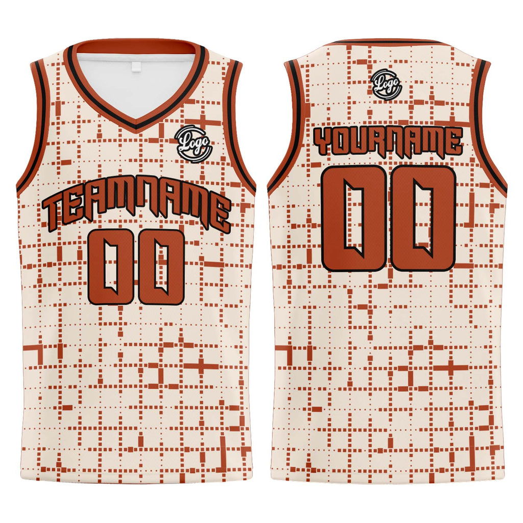 Custom Cream Reddish Brown Basketball Jersey Uniform Suit Printed Your Logo Name Number enthsush