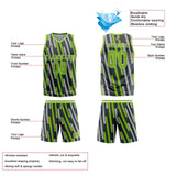 Custom Vertical bar Green Grey Basketball Jersey Uniform Suit Printed Your Logo Name Number