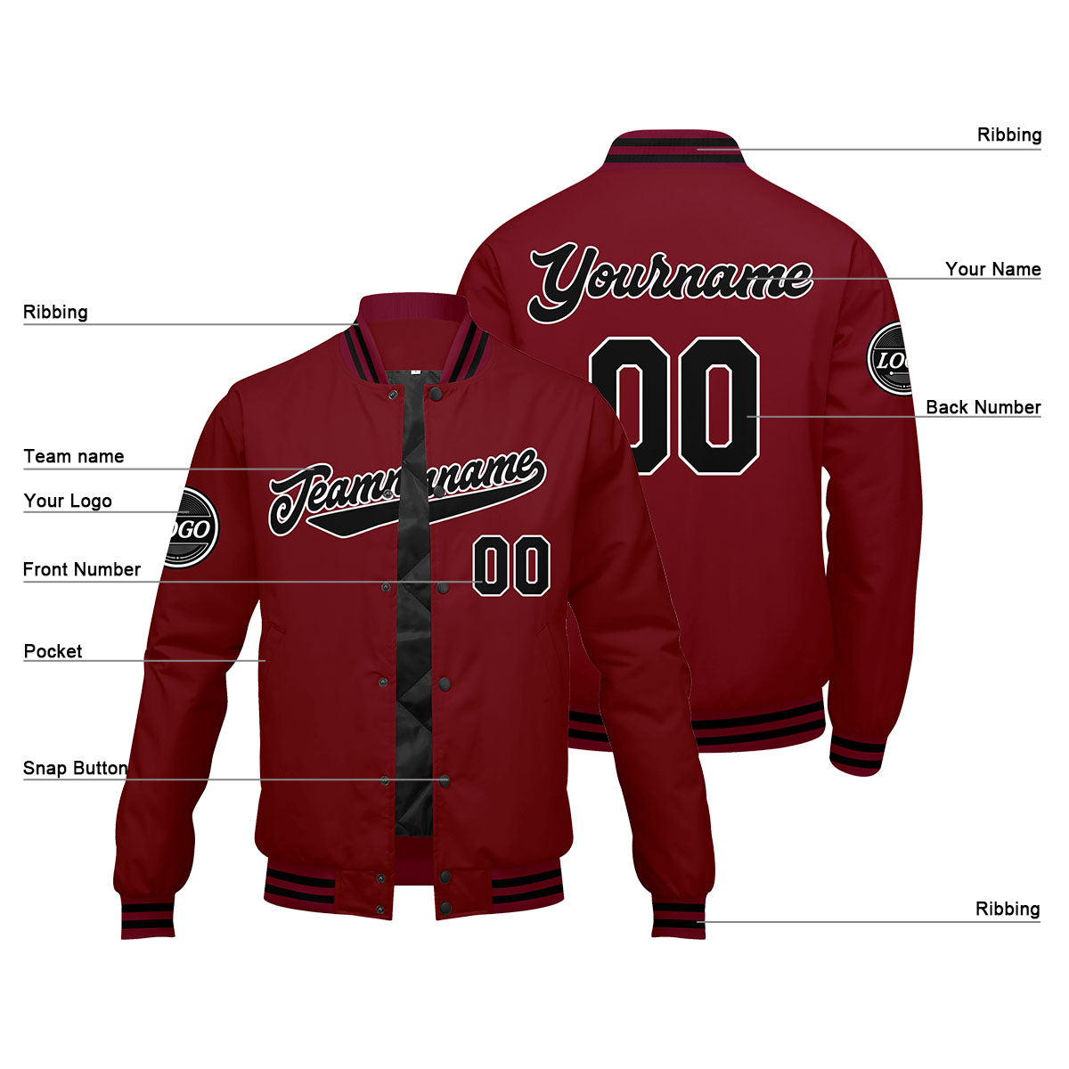 Custom Varsity Jacket Letterman jacket for Men, Women and Youth Crimson Black enthsush