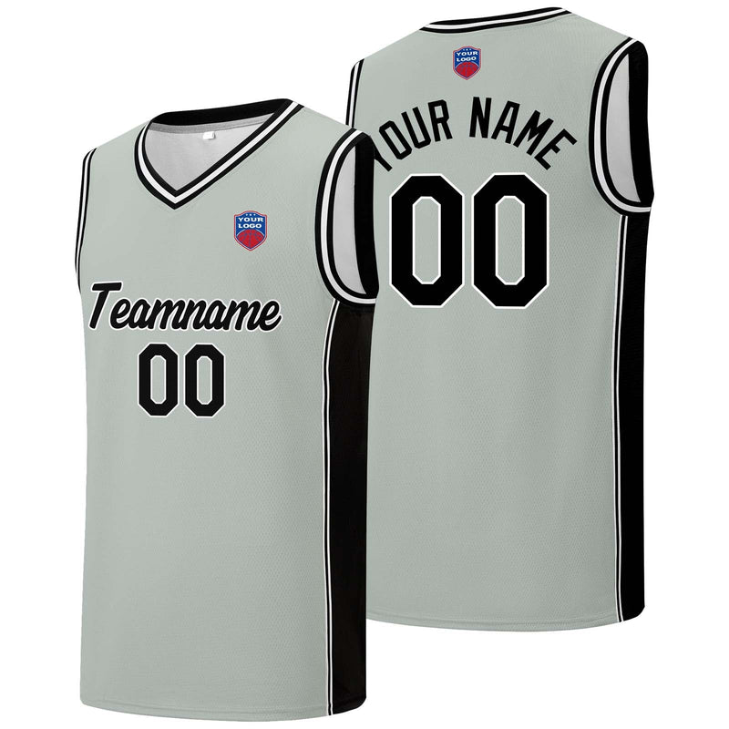 Custom basketball jersey shorts for men and women. Embroidered and printed name, number and logo Grey