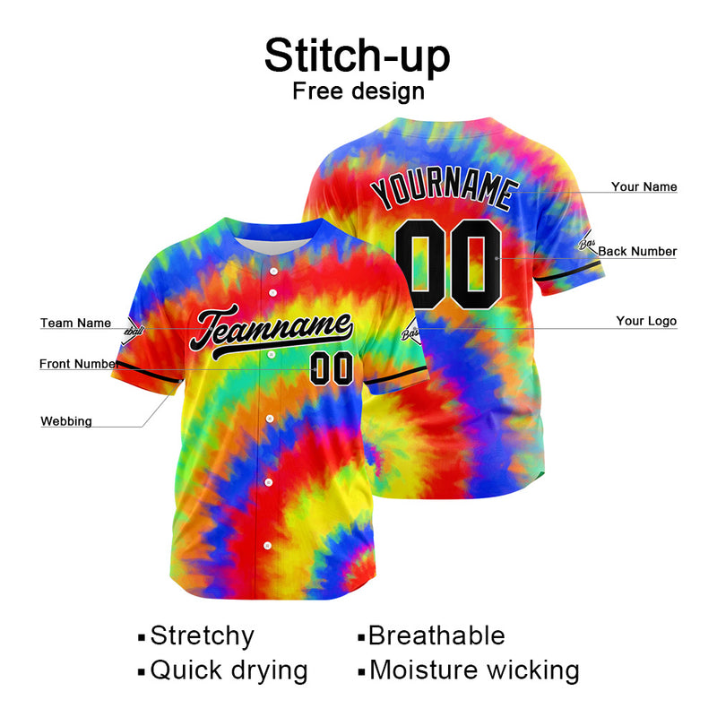 Custom Full Print Design Authentic Baseball Jersey blue-red-green-yellow