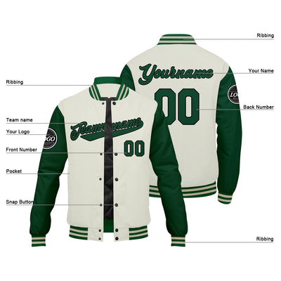Custom Varsity Jacket Letterman jacket for Men, Women and Youth Green Cream enthsush