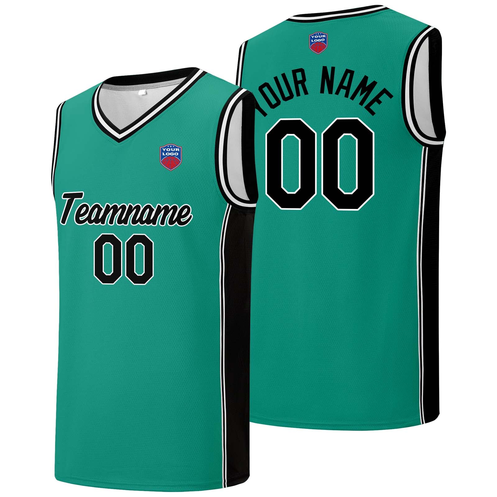 Custom basketball jersey shorts for men and women. Embroidered and printed name, number and logo Light Green&Black enthsush
