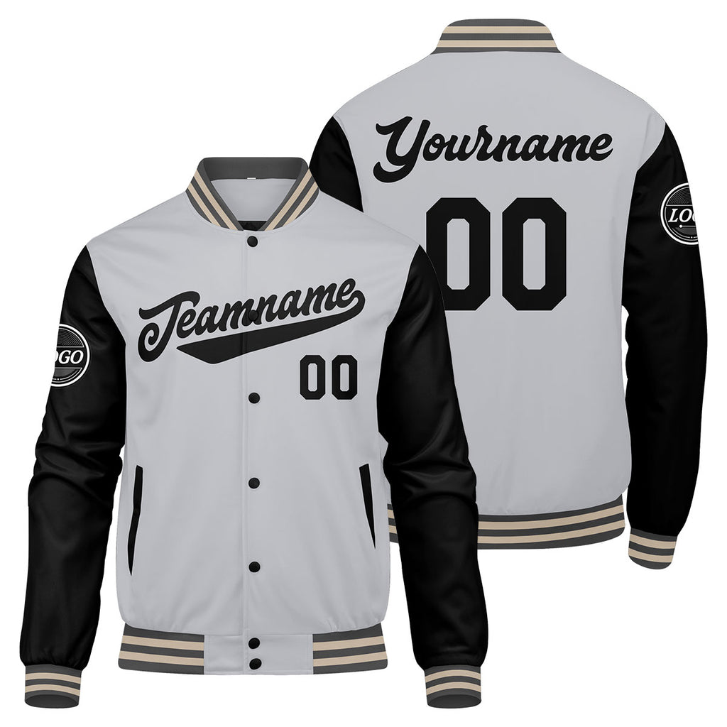 Custom Varsity Jacket Letterman jacket for Men, Women and Youth Grey Black Cream enthsush