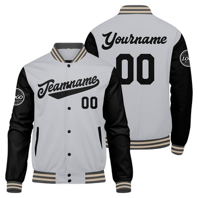 Custom Varsity Jacket Letterman jacket for Men, Women and Youth Grey Black Cream enthsush