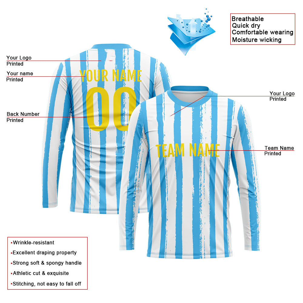 Custom Basketball Soccer Football Shooting Long T-Shirt for Adults and Kids Stripe-Light Blue enthsush