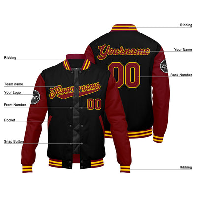 Custom Varsity Jacket Letterman jacket for Men, Women and Youth Crimson Black Yellow enthsush